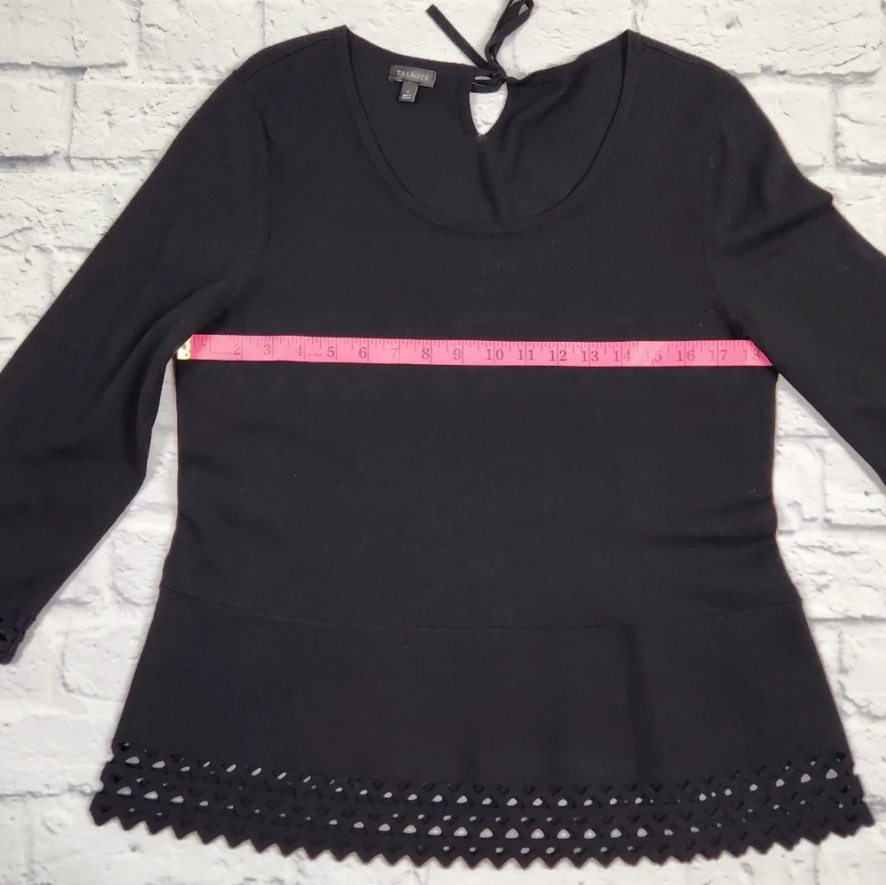 Talbots Shirt Womens Large Black Lace Trim - Picture 10 of 12